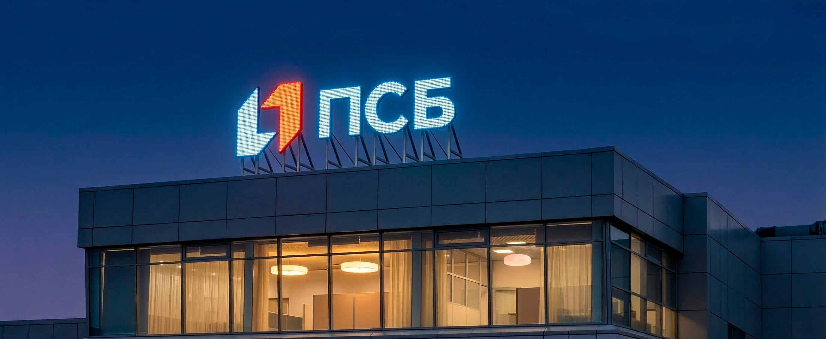 Монтаж крышной вывески банка ПСБ